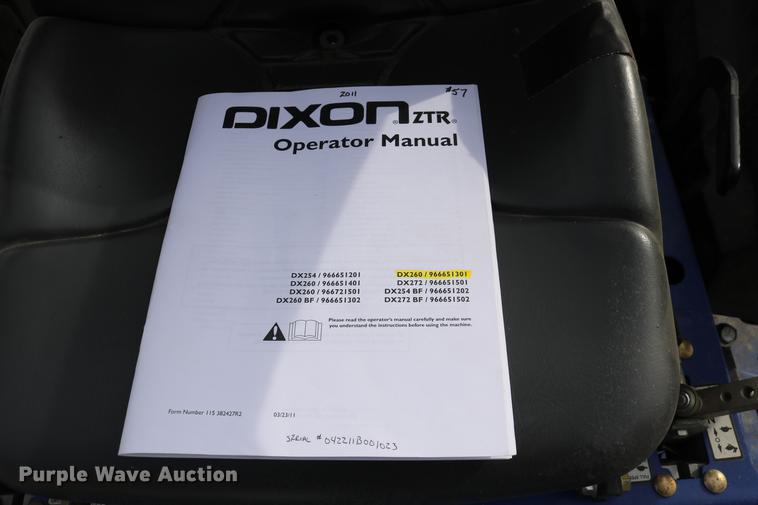 image for item EH9592 2011 Dixon DX260 ZTR lawn mower