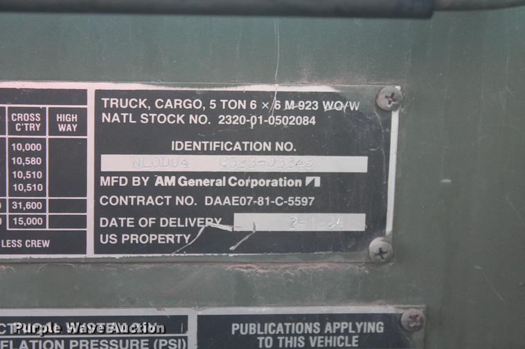 image for item DB5076 1984 Am General M923 flatbed truck