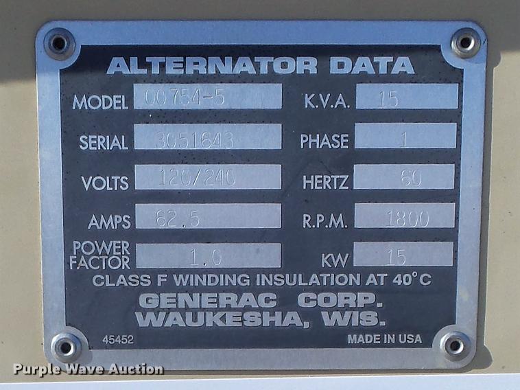 image for item DC7457 1998 Generac 00754-5 generator