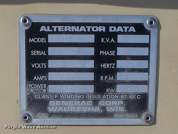 image for item DC7458 1998 Generac 00754-2 generator