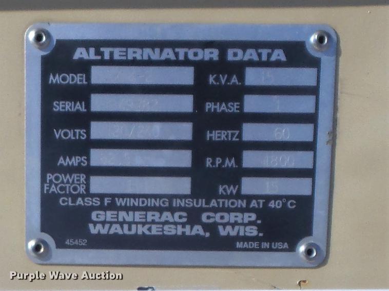 image for item DC7459 1998 Generac 00754-2 generator