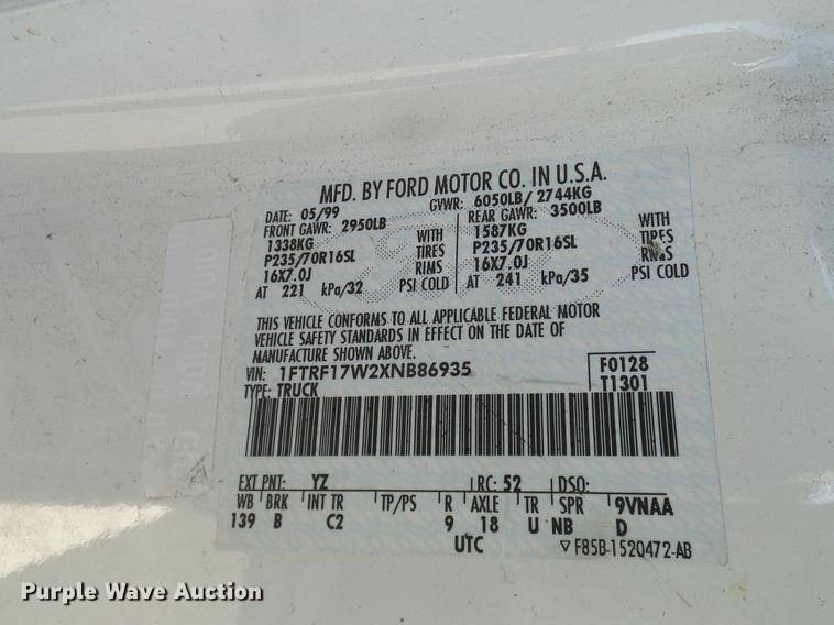 image for item DD1431 1999 Ford F150 pickup truck