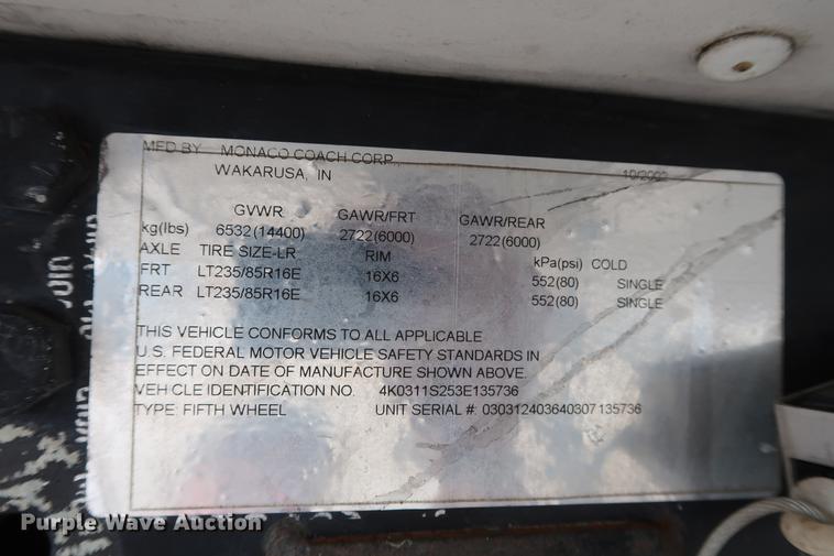 image for item DD9568 2003 Mckenzie Medallion camper