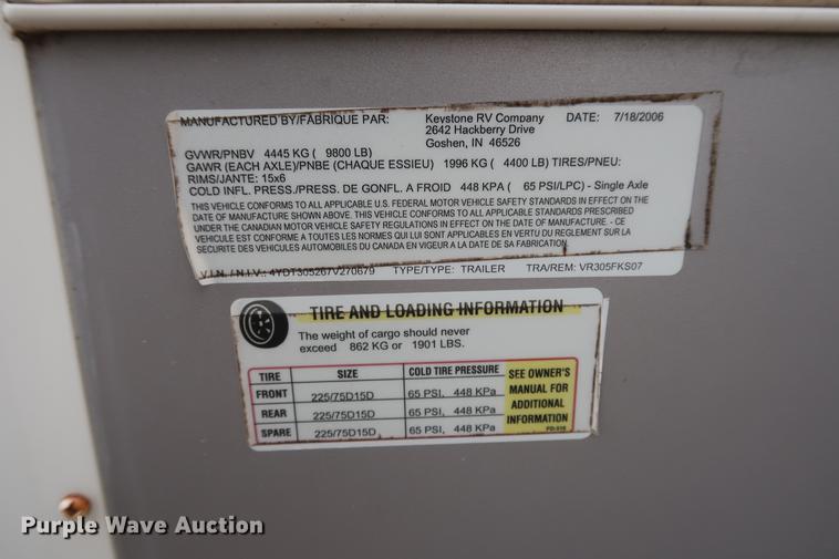 image for item DD9571 2007 Keystone VR1 camper