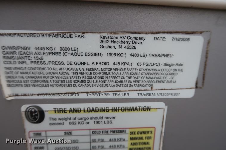 image for item DD9571 2007 Keystone VR1 camper