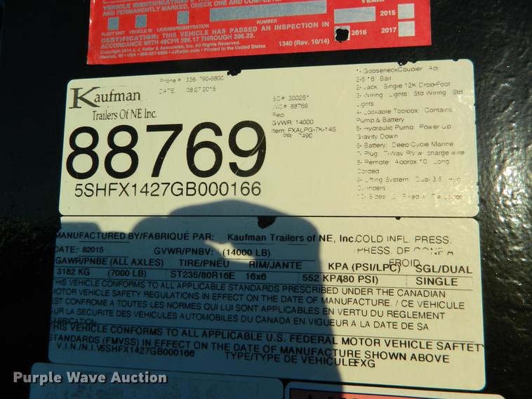 image for item DB6682 2016 Kaufman dump trailer