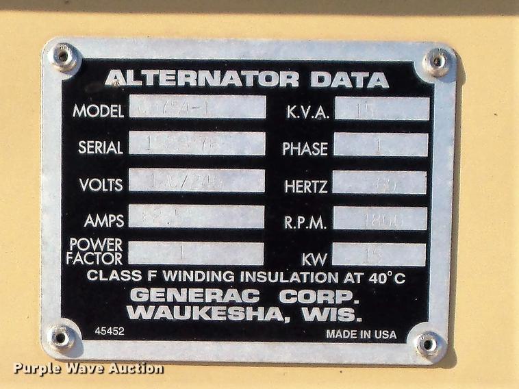 image for item DC7460 1998 Generac 00754-1 generator