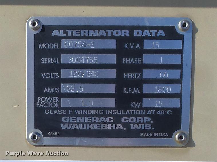 image for item DC7461 1998 Generac 00754-2 generator