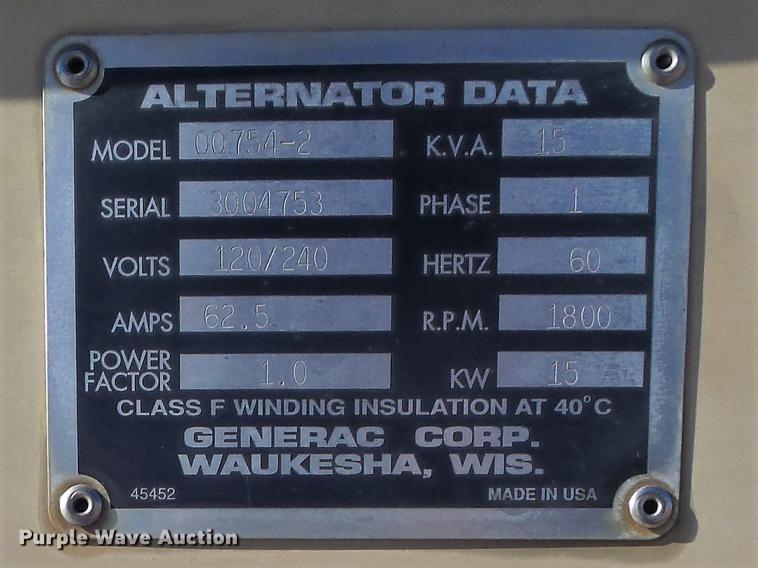 image for item DC7462 1998 Generac 00754-2 generator