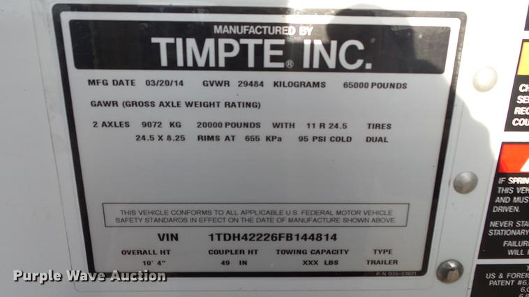 image for item DC2370 2015 Timpte double hopper bottom grain trailer