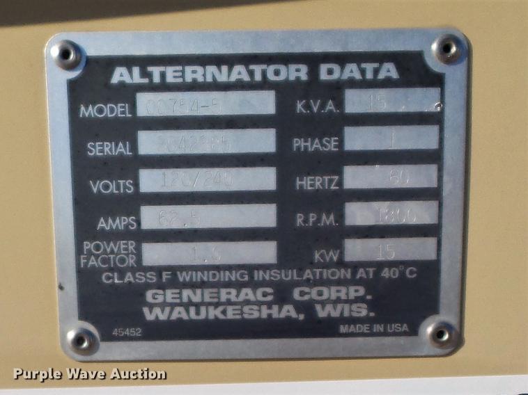 image for item DC7463 1998 Generac 00754-5 generator