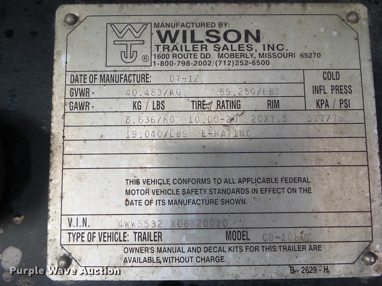 image for item DZ9192 2013 Wilson CD-1080 drop deck trailer