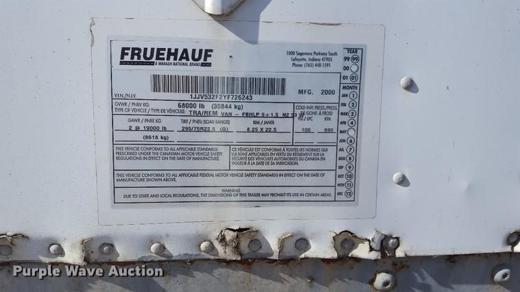 image for item G1020 2000 Fruehauf dry van trailer