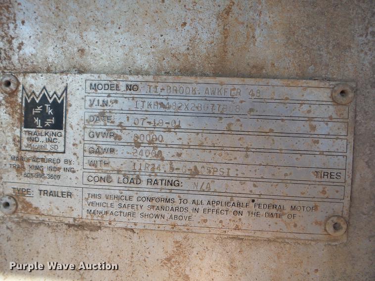 image for item J8542 2002 Trail King TI-Brook AWKFLR live bottom trailer