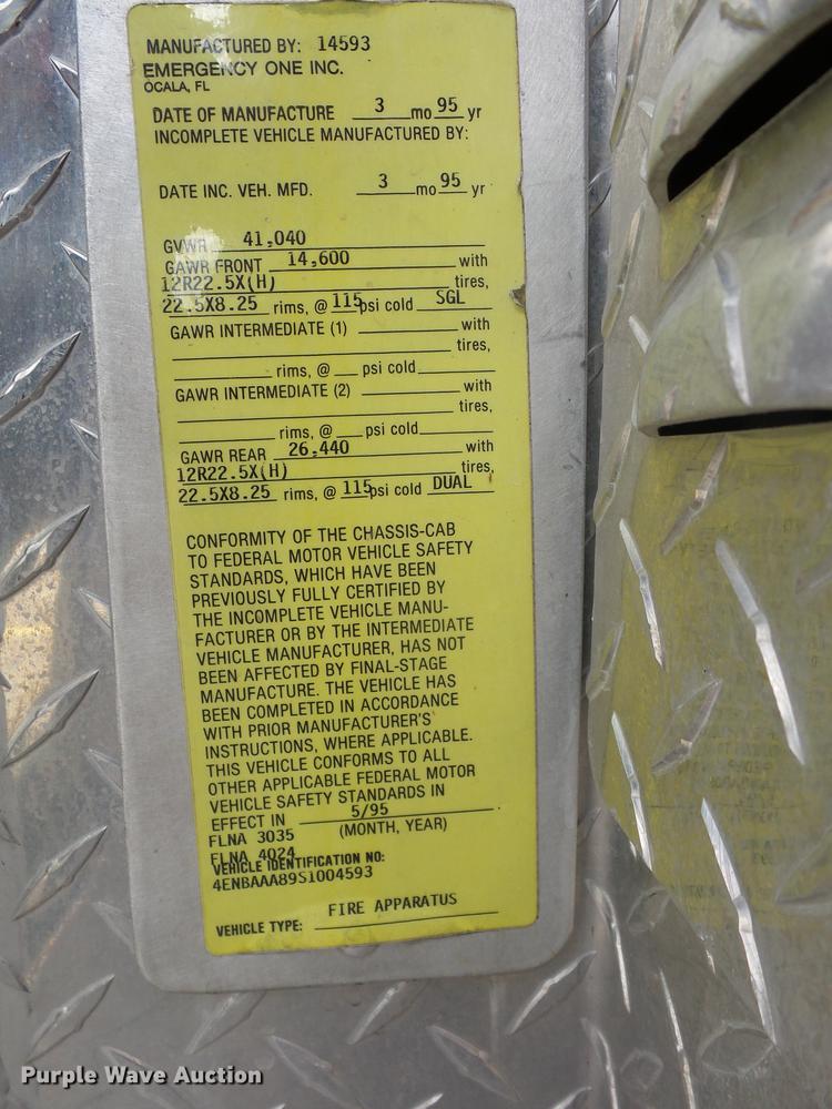 image for item DA6506 1995 E-one Fire Truck