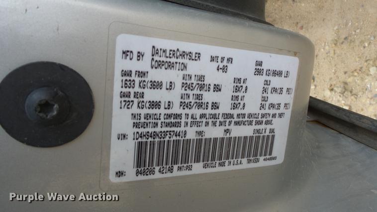 image for item DC0554 2003 Dodge Durango SUV