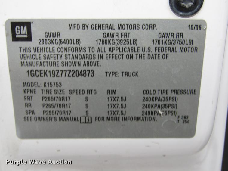 image for item DD2925 2007 Chevrolet 1500 Silverado Ext. Cab pickup truck