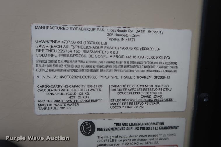 image for item DD5419 2013 Crossroads Reverse Sunset Trail camper