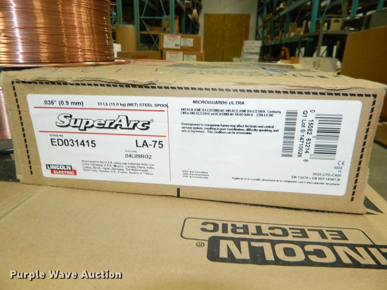 image for item DE9970 (7) spools of Lincoln SuperArc LA75 welding wire