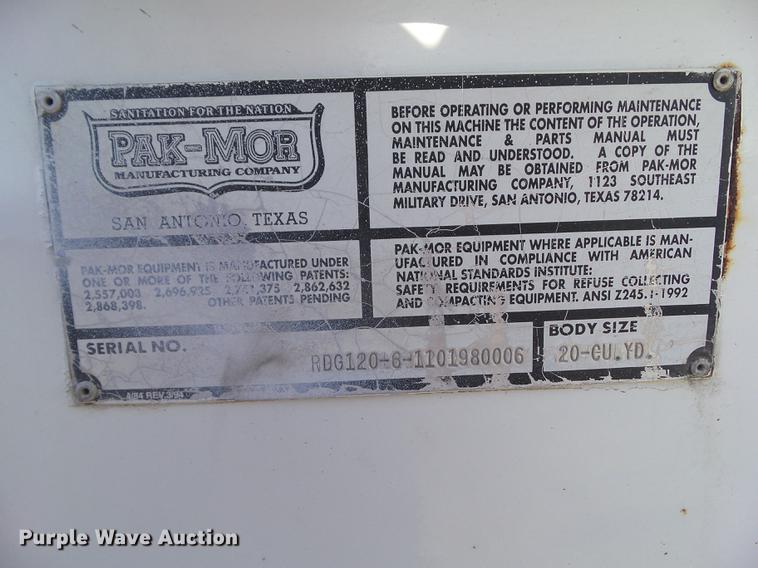 image for item DZ9193 1998 Crane Carrier Low Entry refuse truck