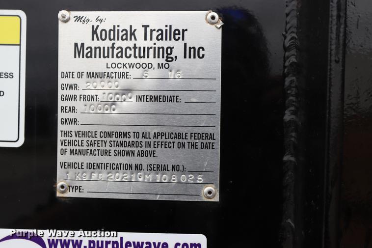 image for item ED9545 2016 Kodiak dump trailer