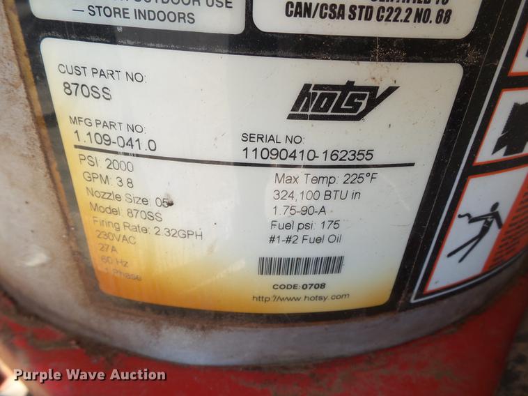 image for item EI9539 Hotsy 87055 pressure washer