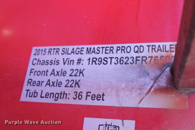 image for item BJ9847 2015 RTR Silage Master live bottom silage trailer