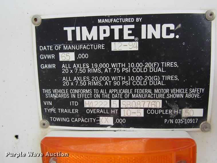 image for item DB9770 1995 Timpte double hopper bottom grain trailer