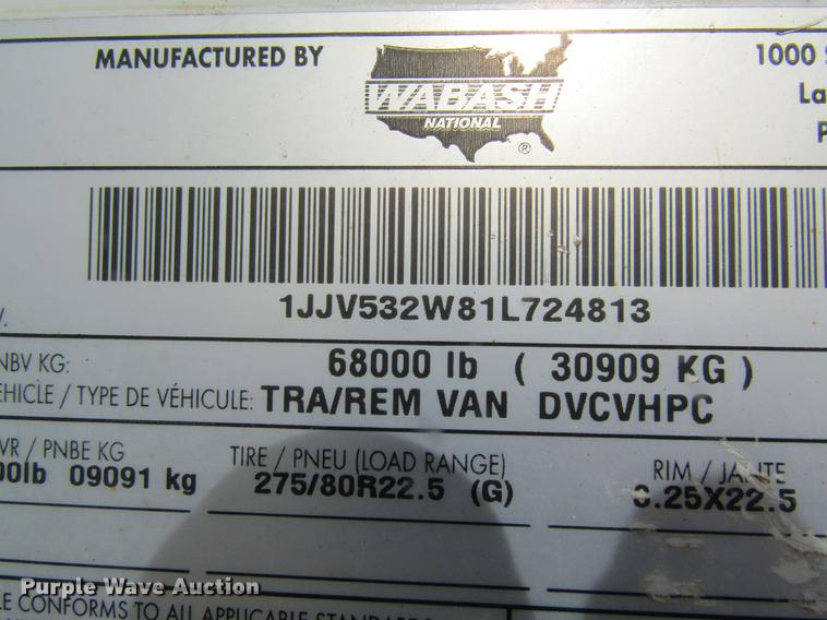 image for item DB9772 2001 Wabash dry van trailer