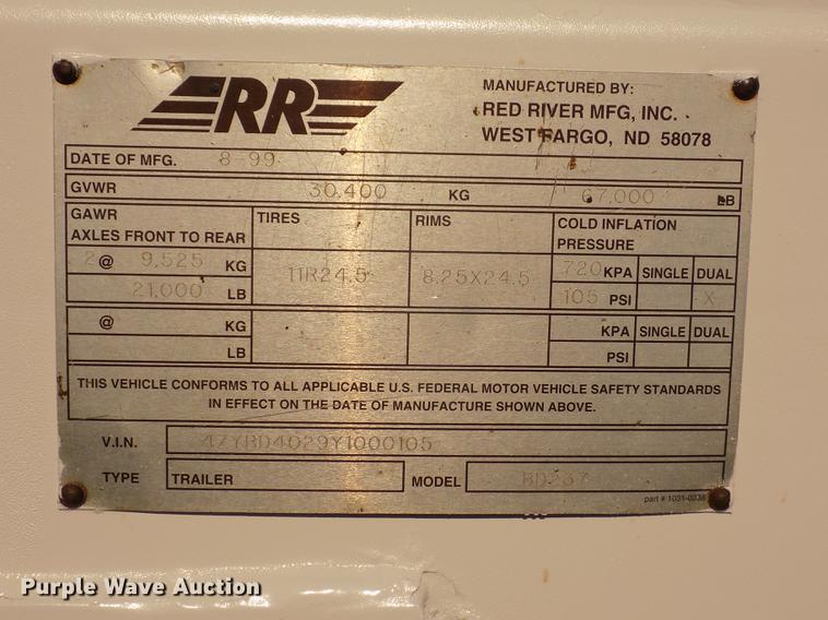 image for item DD2909 2000 Red River BD237 bottom dump trailer