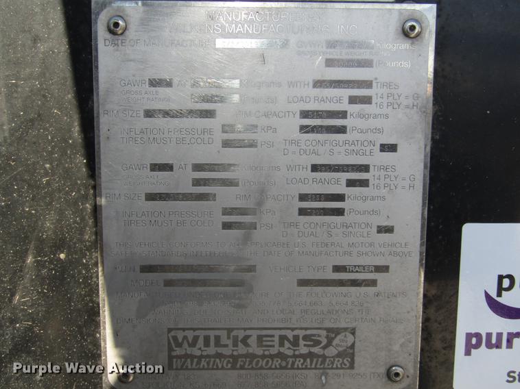 image for item DD2923 2013 Wilkens 0K2036BCFSTT walking floor trailer