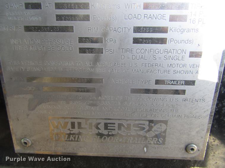 image for item DD2923 2013 Wilkens 0K2036BCFSTT walking floor trailer