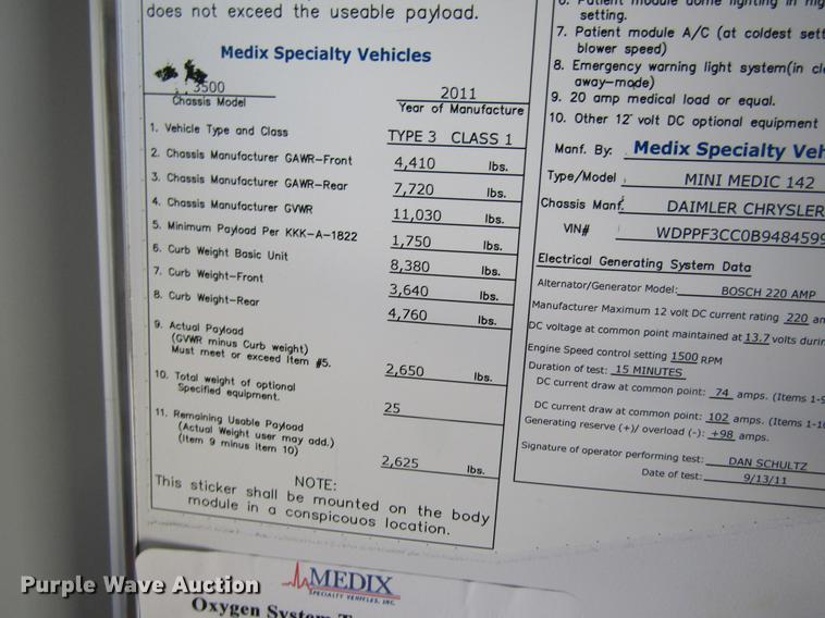 image for item DB9776 2011 Freightliner Sprinter 3500 ambulance