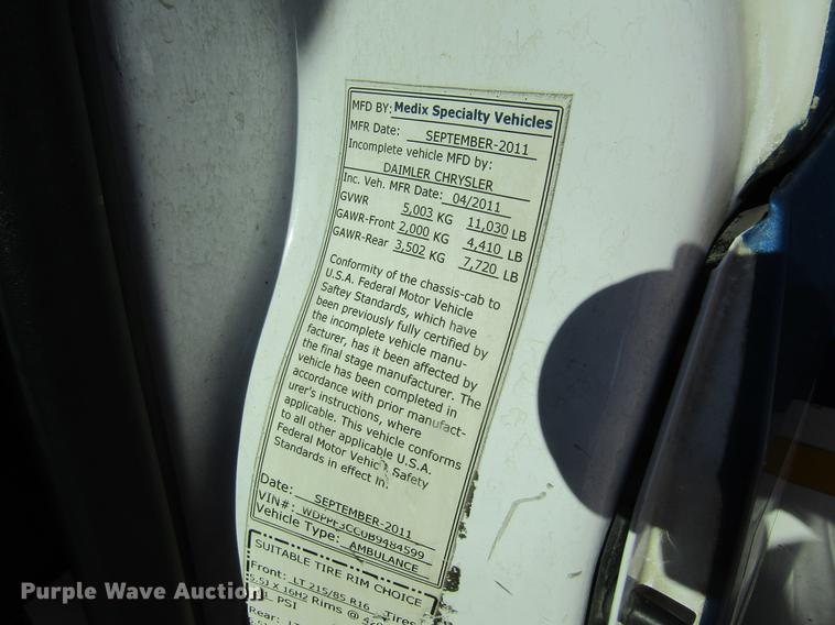 image for item DB9776 2011 Freightliner Sprinter 3500 ambulance