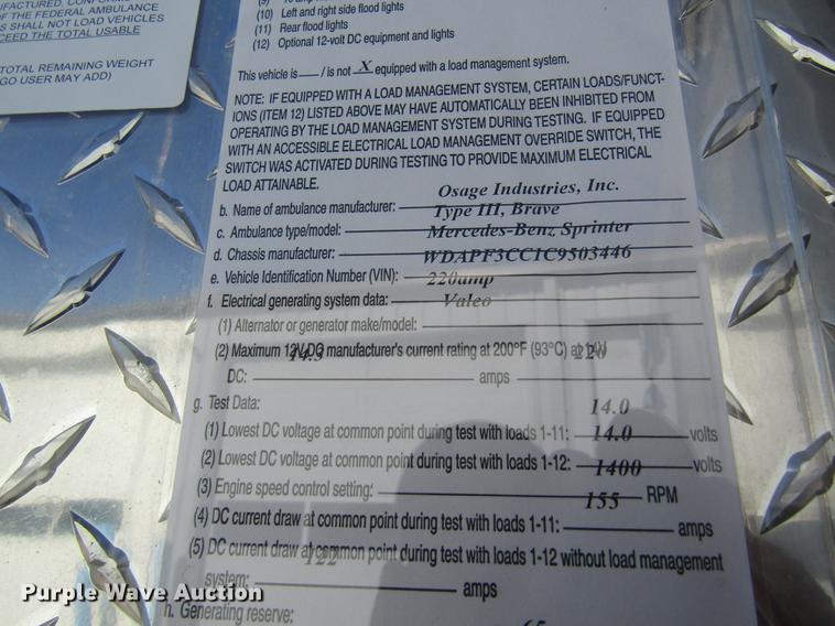 image for item DB9777 2012 Mercedes Benz Sprinter 3500 ambulance