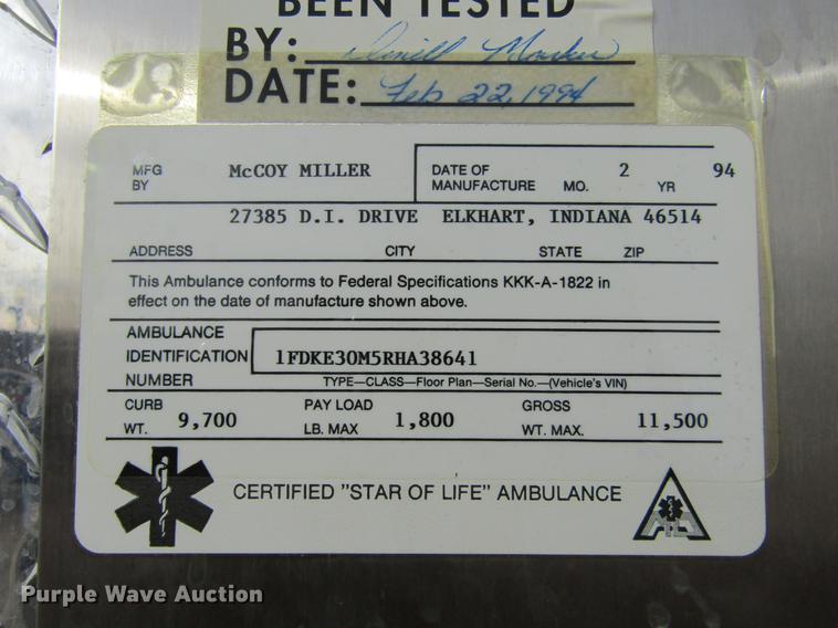 image for item DC8286 1994 Ford Econoline E350 ambulance