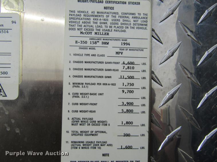 image for item DC8286 1994 Ford Econoline E350 ambulance