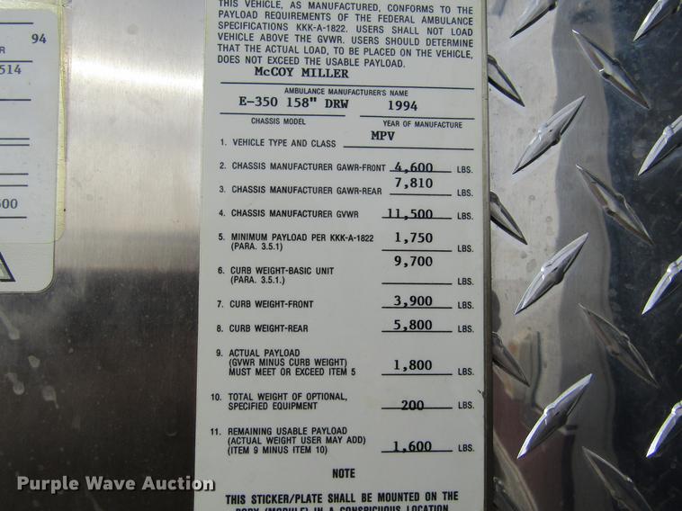 image for item DC8286 1994 Ford Econoline E350 ambulance