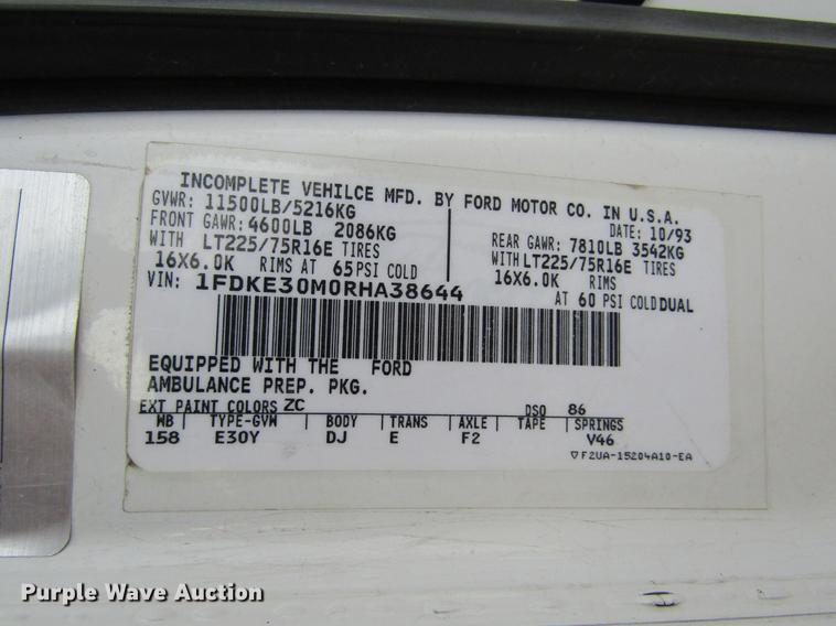 image for item DC8286 1994 Ford Econoline E350 ambulance