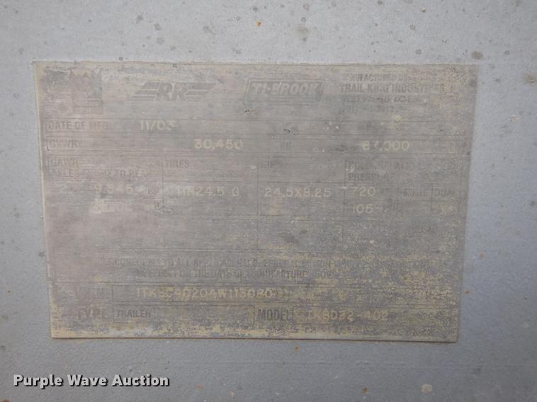 image for item J5505 2004 Trail King TKBD22-402 bottom dump trailer