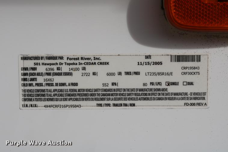 image for item DC3542 2006 Forest River Cedar Creek camper