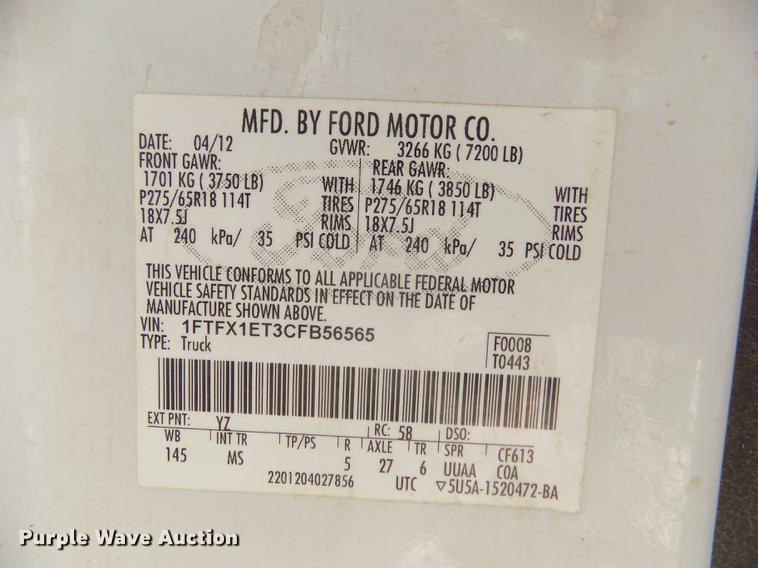 image for item DD2904 2012 Ford F150 XLT SuperCab pickup truck