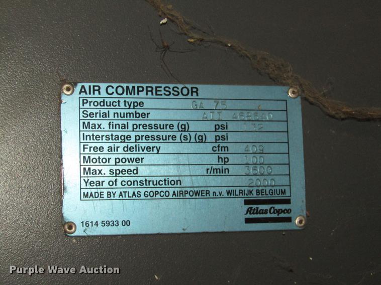 image for item DD2935 2000 Atlas Copco GA75W air compressor