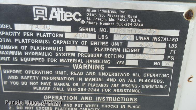 image for item DP9592 Altec TA40 articulating boom lift