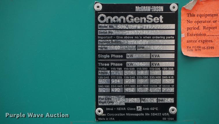 image for item DB0433 Onan 300 generator