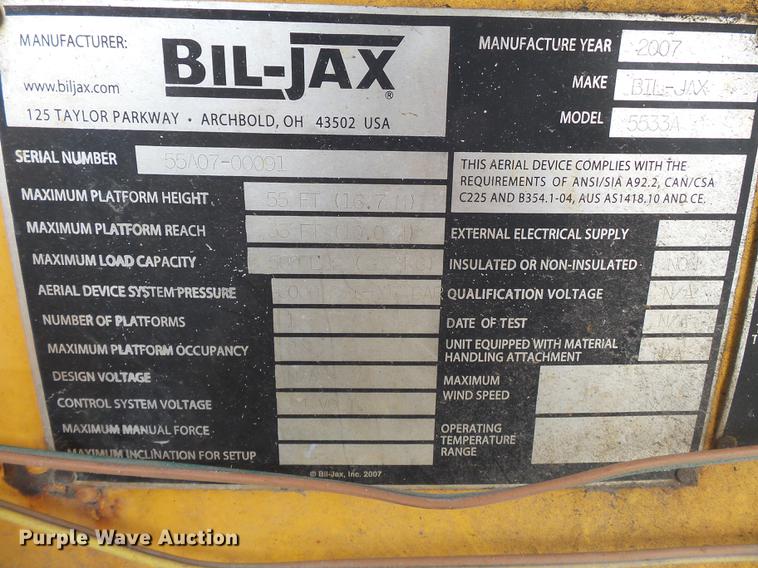 image for item DB7211 2007 Bil-jax 5533A boom lift