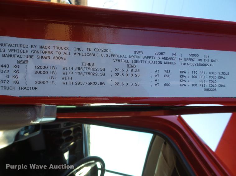 image for item DD1241 2005 Mack CXN dump truck