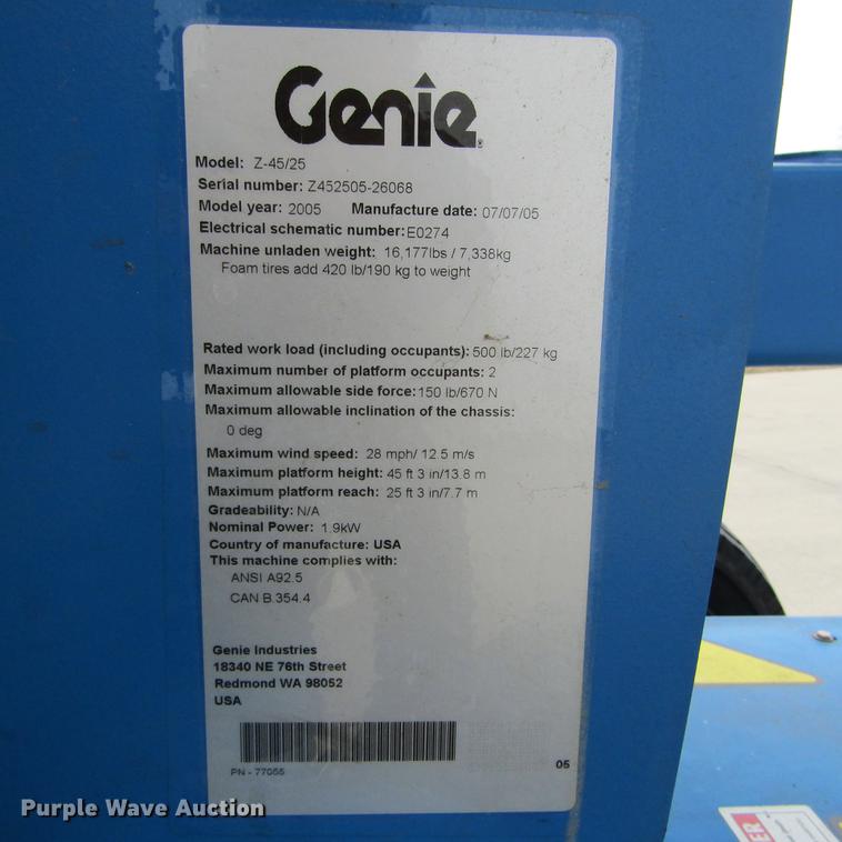 image for item DD2748 2005 Genie Z45/25 boom lift