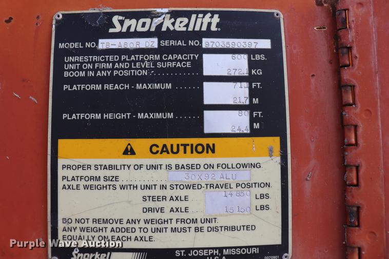 image for item EC9442 1997 Snorkelift TB-A80RDZ boom lift