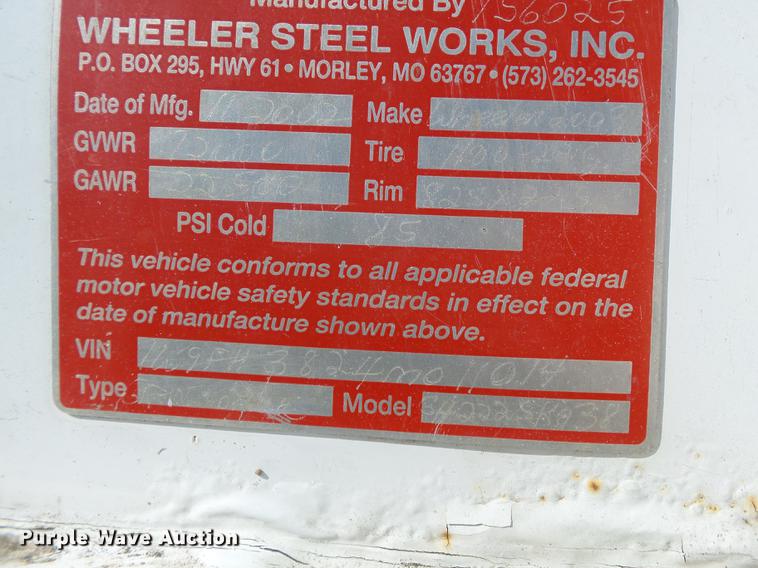 image for item DB7237 2004 Wheeler GH2225KA38 double hopper bottom grain trailer